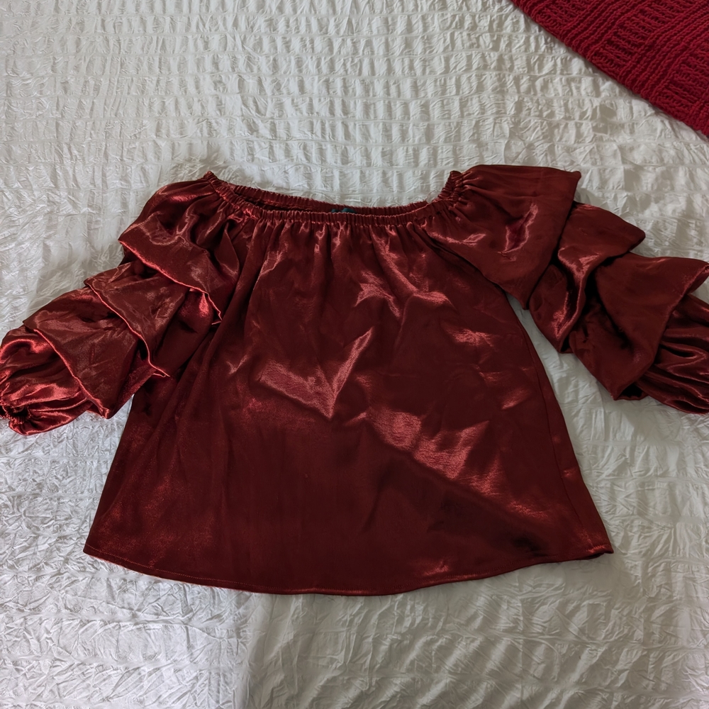 Copper Off-Shoulder Ruffle Blouse